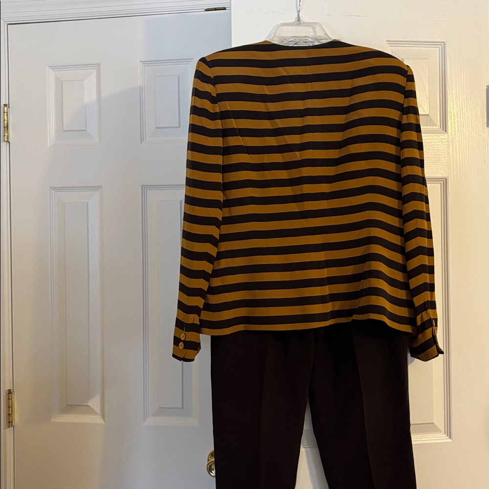 Chaus Brown and golden mustard Striped Blazer Set - Picture 3 of 5